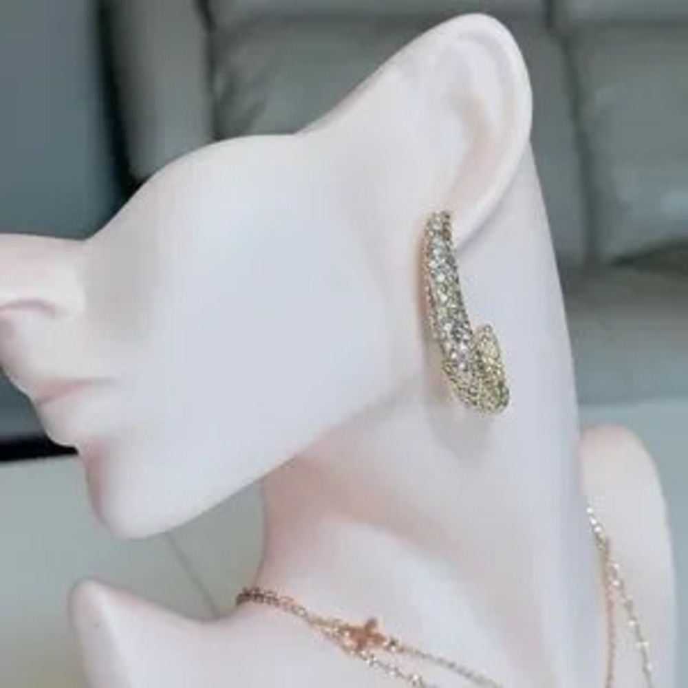 ?? Elegant Gold and Clear Gems Textured Earrings